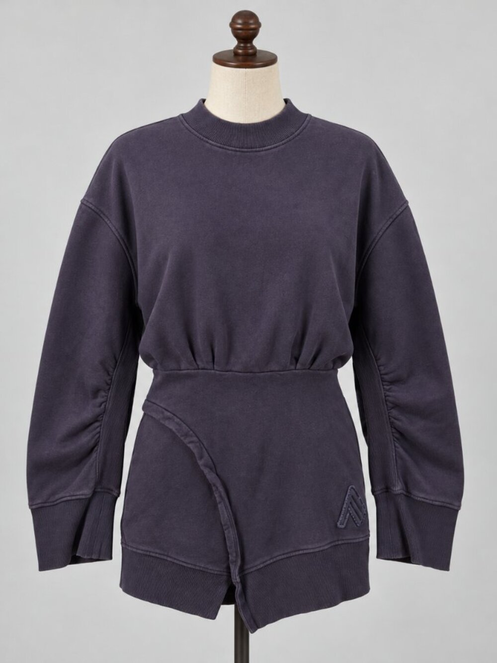 The Attico Mini Dress Womens XS 38 Navy Blue Fleece Sweatshirt Logo One Piece